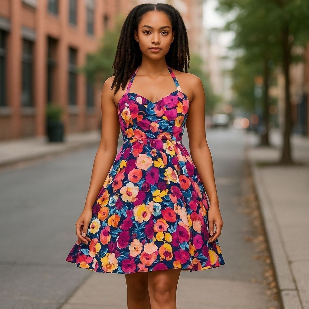 RARE Vintage BETSEY JOHNSON Silk Floral Y2K Dress, Pink Label Halter Smocked | 6
